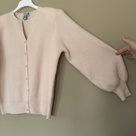 Vintage Pastel Pink Angora Lambswool Cardigan Sweater Women M Balloon Sleeve - Picture 4 of 7